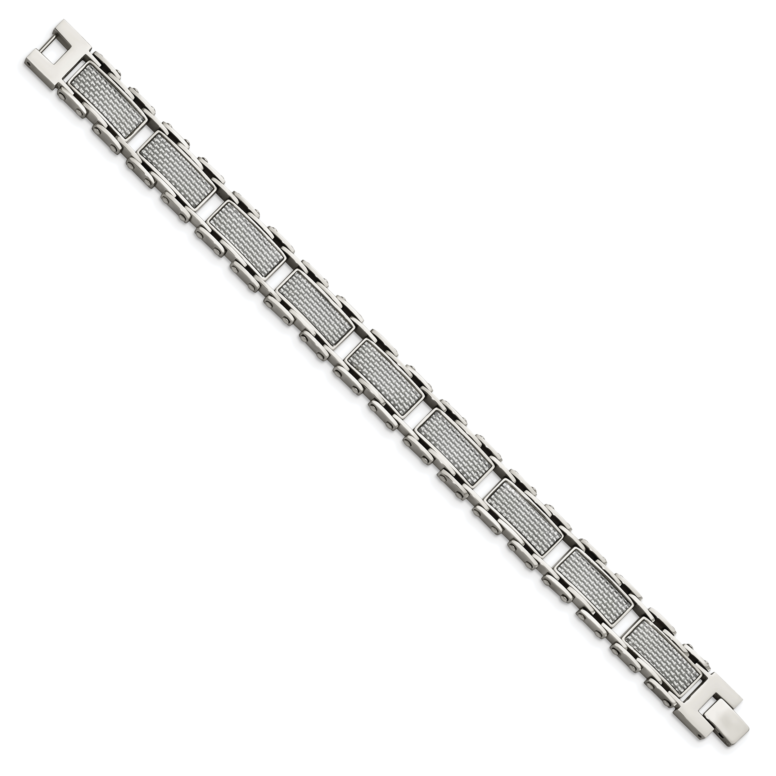Carbon Fiber Inlay Link Bracelet in Stainless Steel