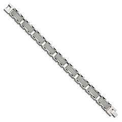 Chisel Stainless Steel Polished with Grey Carbon Fiber Inlay 8.5 inch Link Bracelet