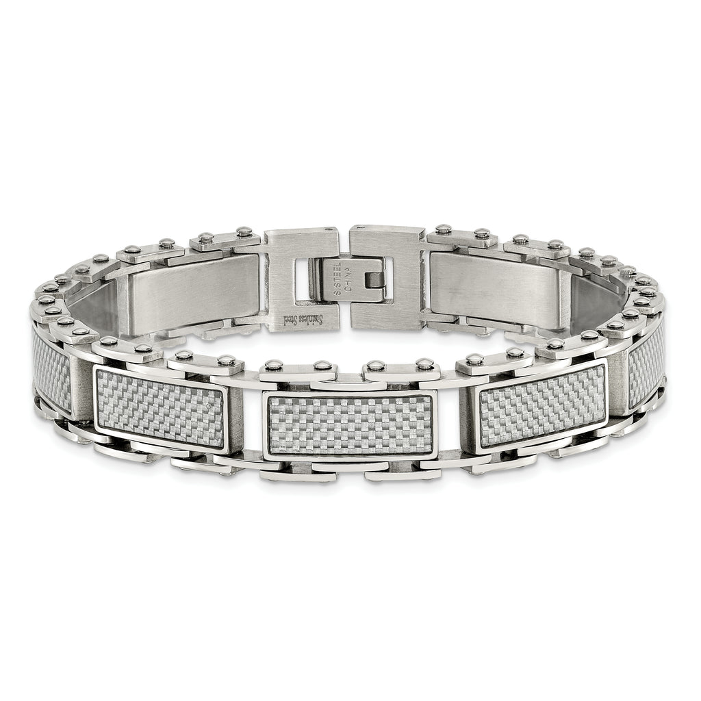 Carbon Fiber Inlay Link Bracelet in Stainless Steel