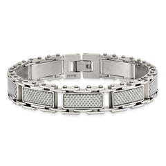 Chisel Stainless Steel Polished with Grey Carbon Fiber Inlay 8.5 inch Link Bracelet