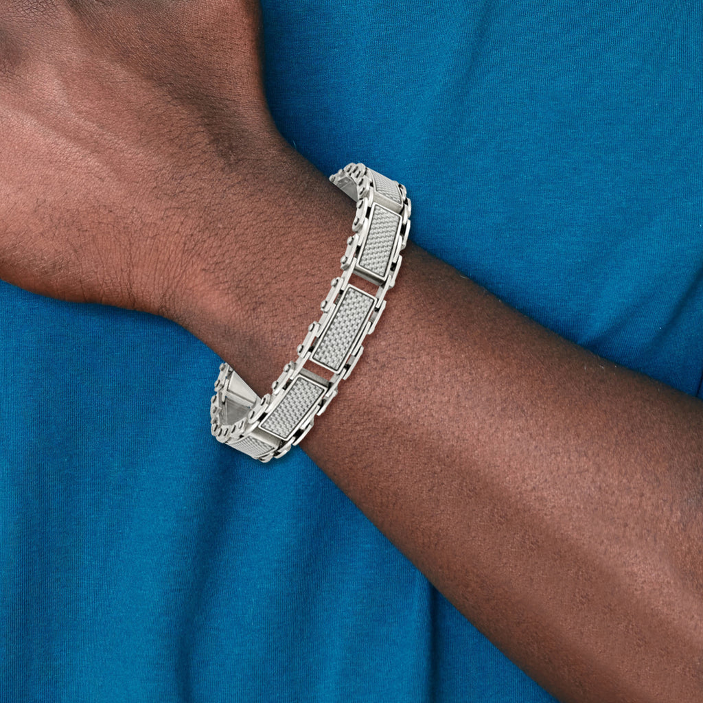 Carbon Fiber Inlay Link Bracelet in Stainless Steel