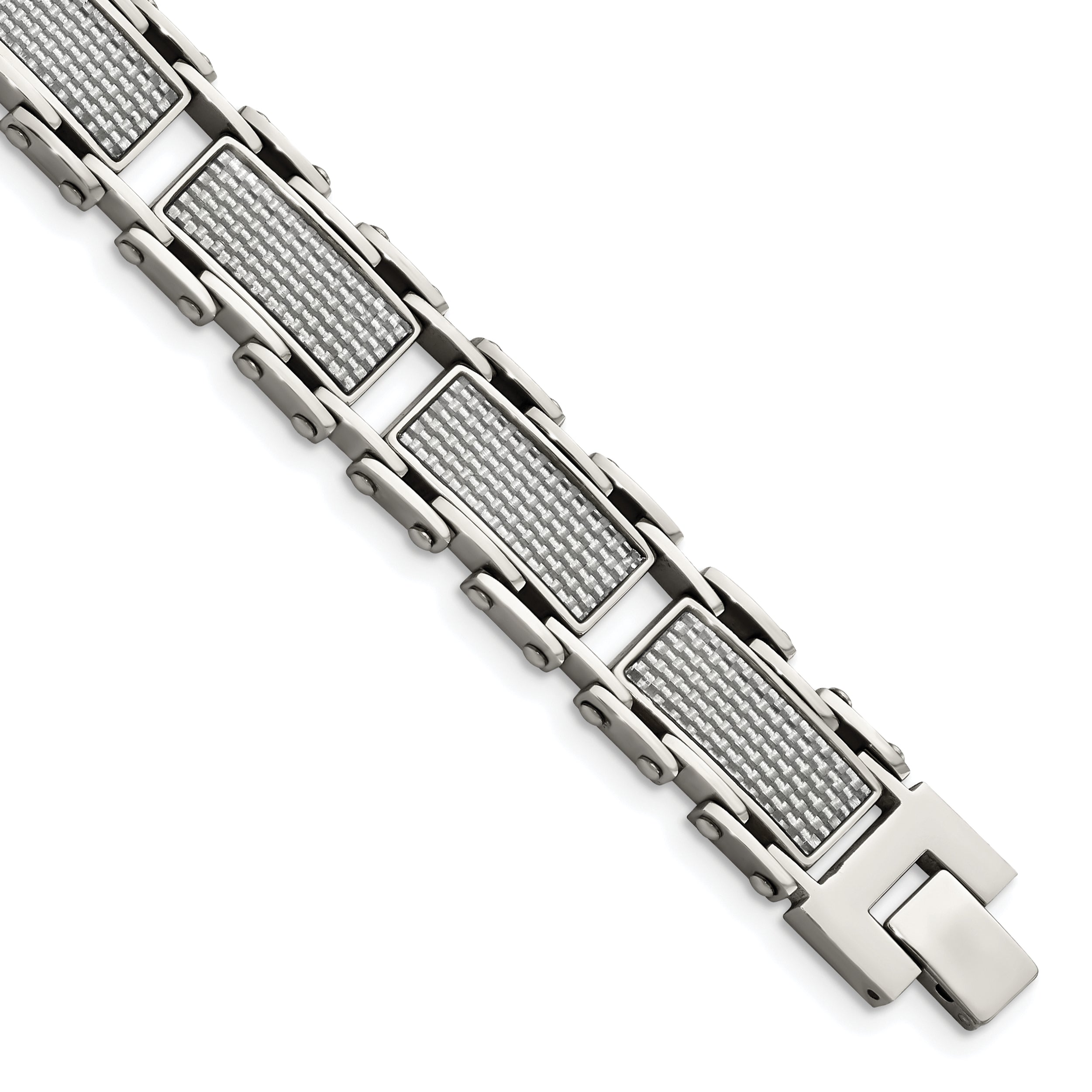 Chisel Stainless Steel Polished with Grey Carbon Fiber Inlay 8.5 inch Link Bracelet