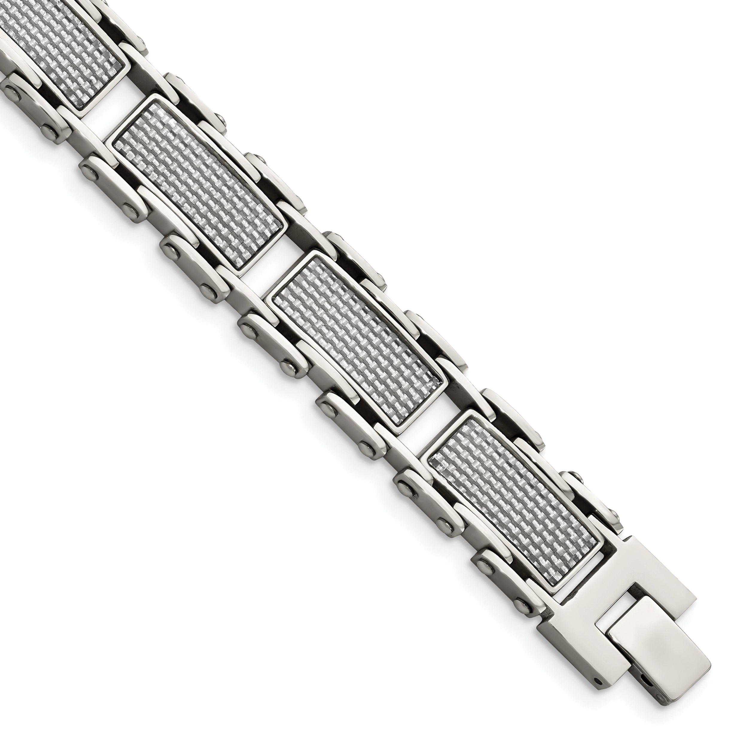 Chisel Stainless Steel Polished with Grey Carbon Fiber Inlay 8.5 inch Link Bracelet Main image