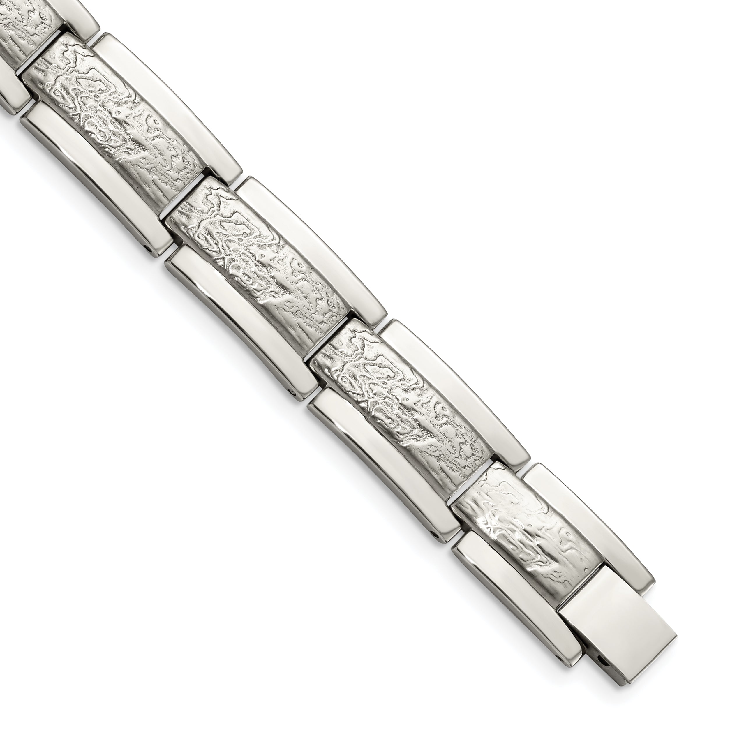 Chisel Stainless Steel Polished and Textured 8.5 inch Link Bracelet