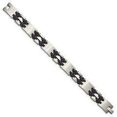 Chisel Stainless Steel Brushed and Polished with Black Rubber 8.75 inch Link Bracelet