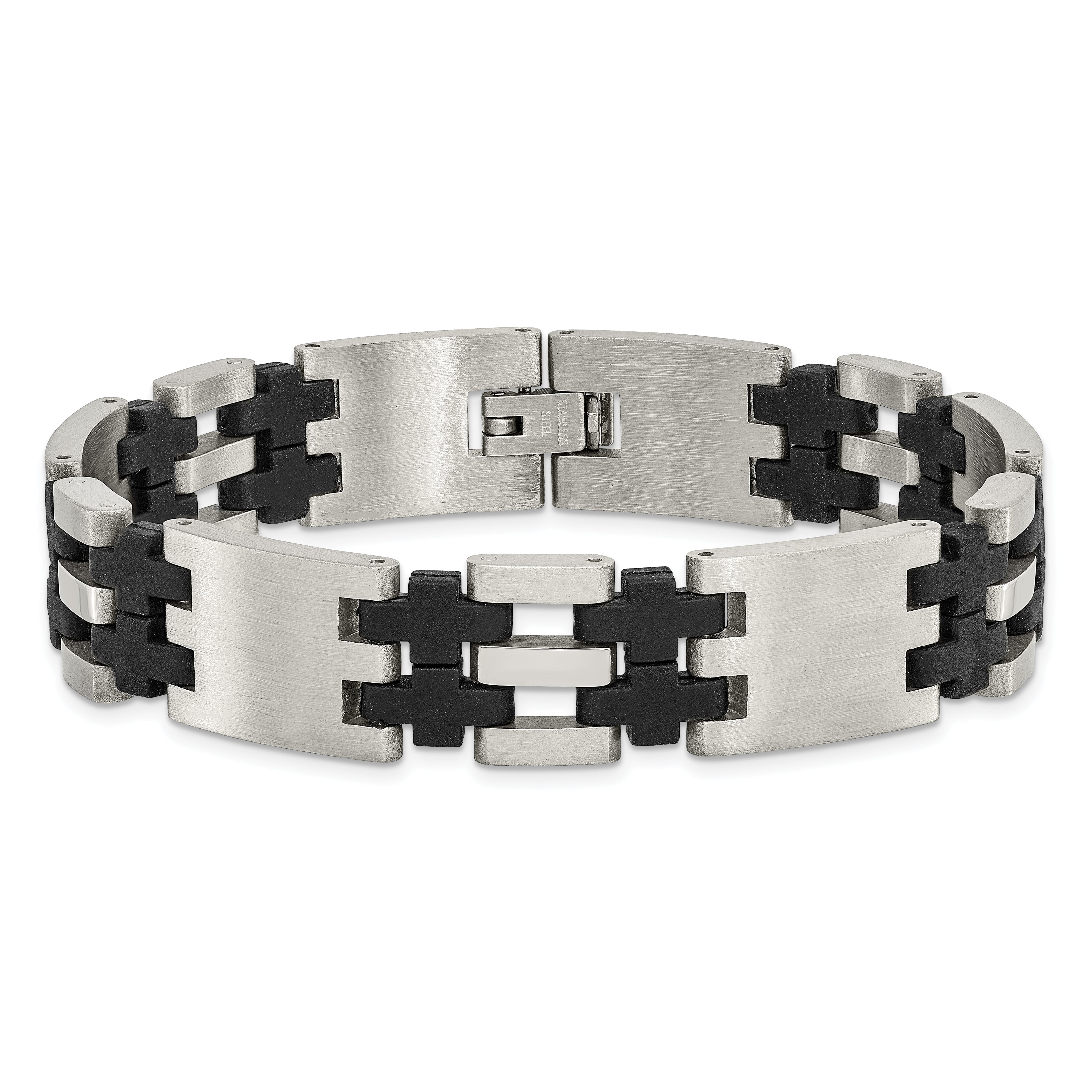 Chisel Stainless Steel Brushed and Polished with Black Rubber 8.75 inch Link Bracelet