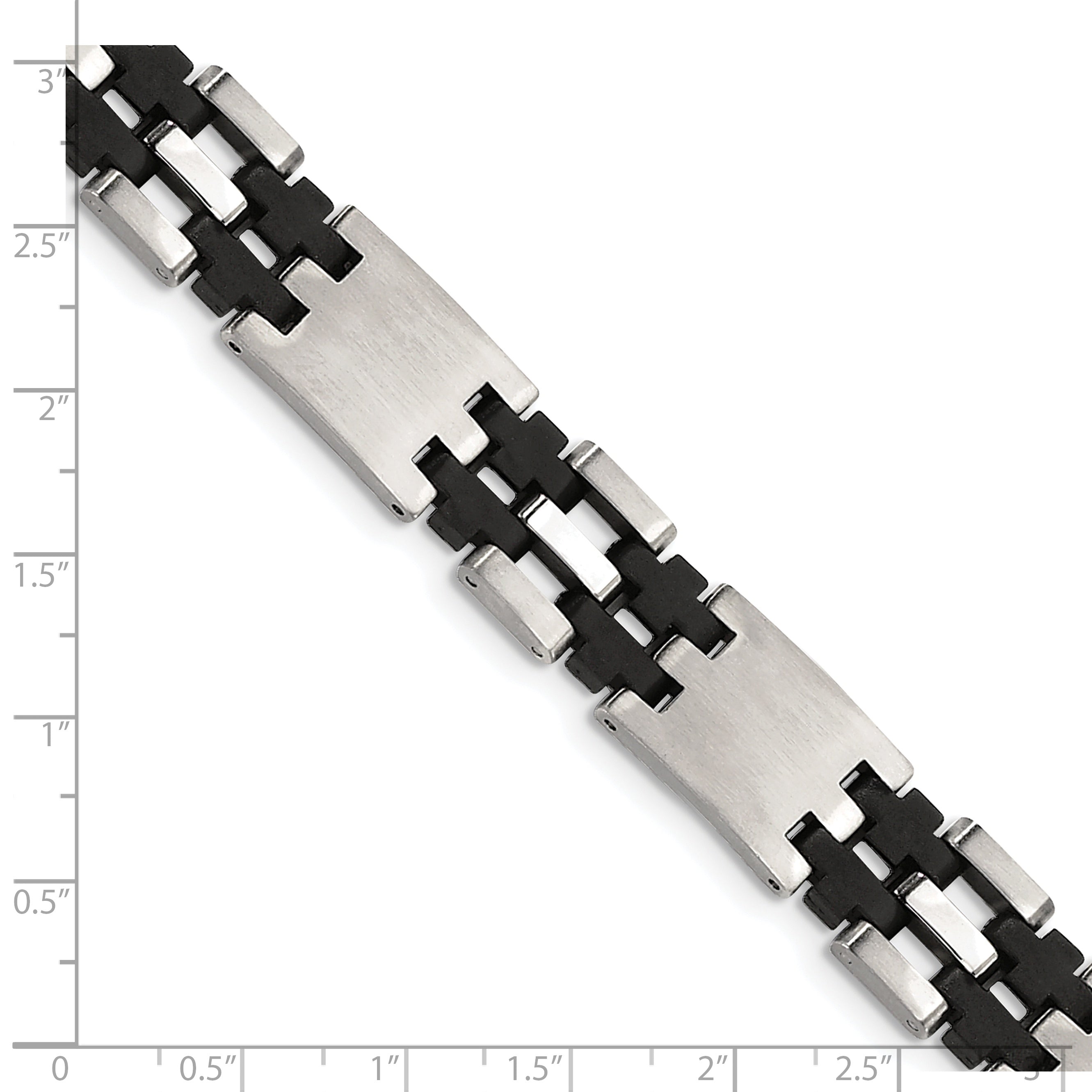 Chisel Stainless Steel Brushed and Polished with Black Rubber 8.75 inch Link Bracelet