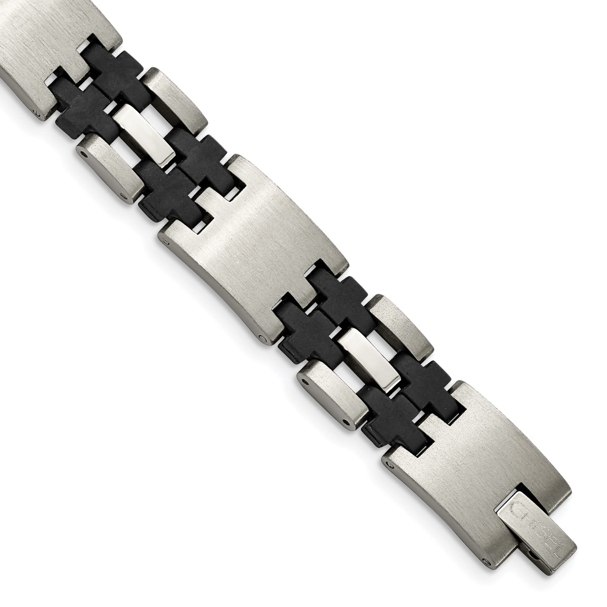Chisel Stainless Steel Brushed and Polished with Black Rubber 8.75 inch Link Bracelet