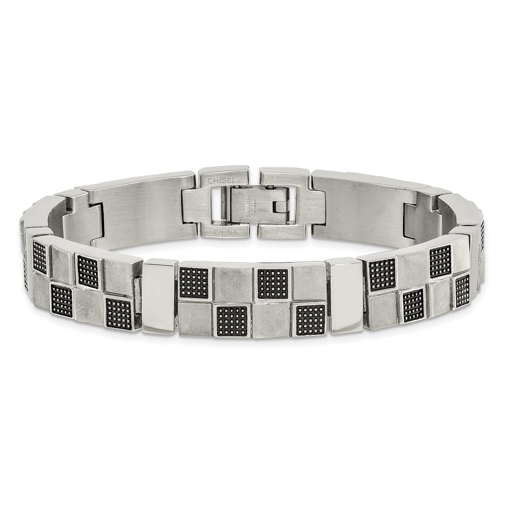 Antiqued Brushed & Polished Bracelet in Stainless Steel