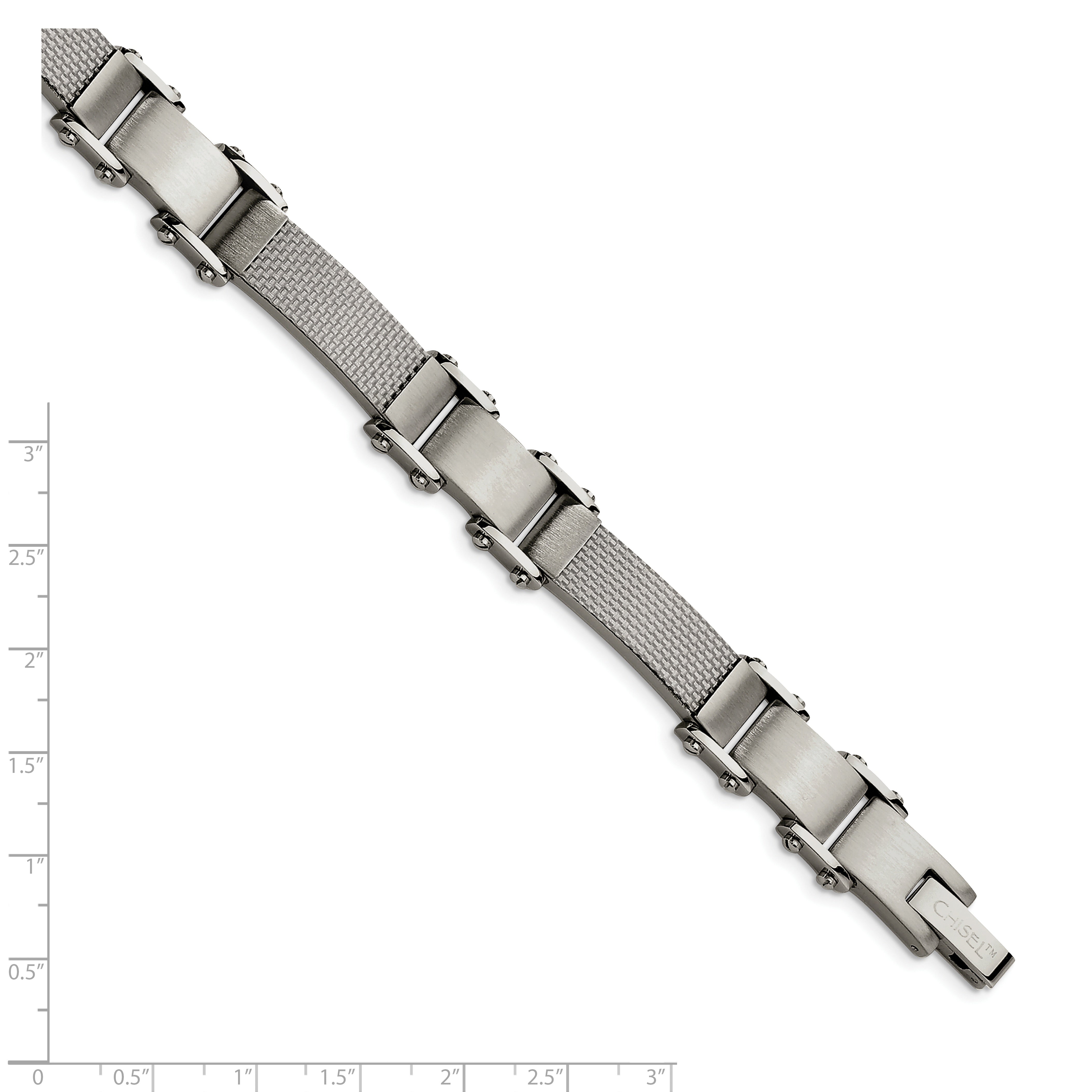 Chisel Stainless Steel Polished with Solid Grey Carbon Fiber 9 inch Link Bracelet