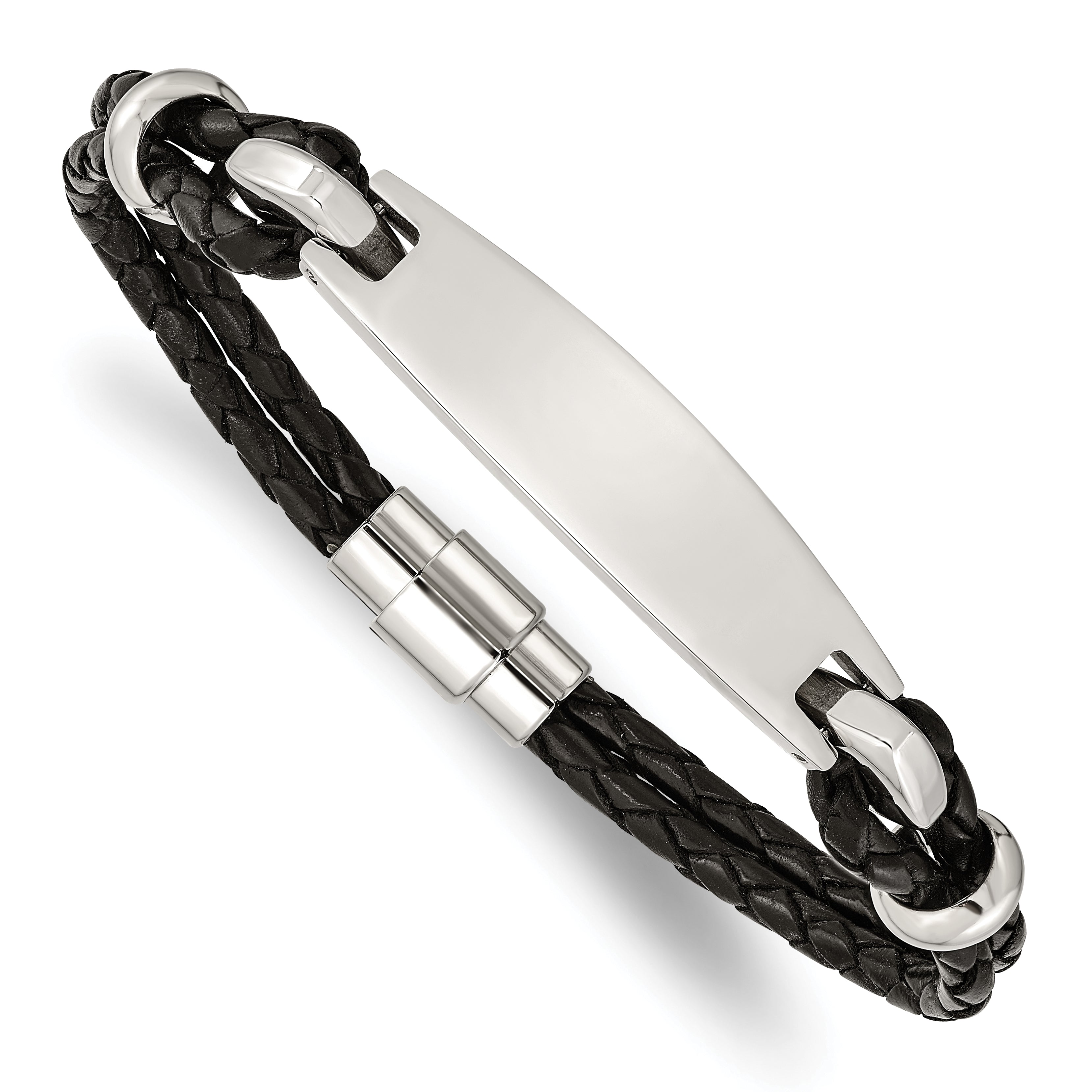 Chisel Stainless Steel Polished Black Woven Leather 8.5 inch ID Bracelet Main image