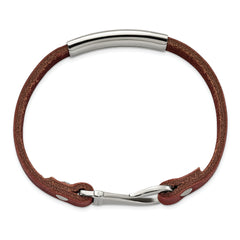 Chisel Stainless Steel Polished Brown Leather 8.5 inch ID Bracelet