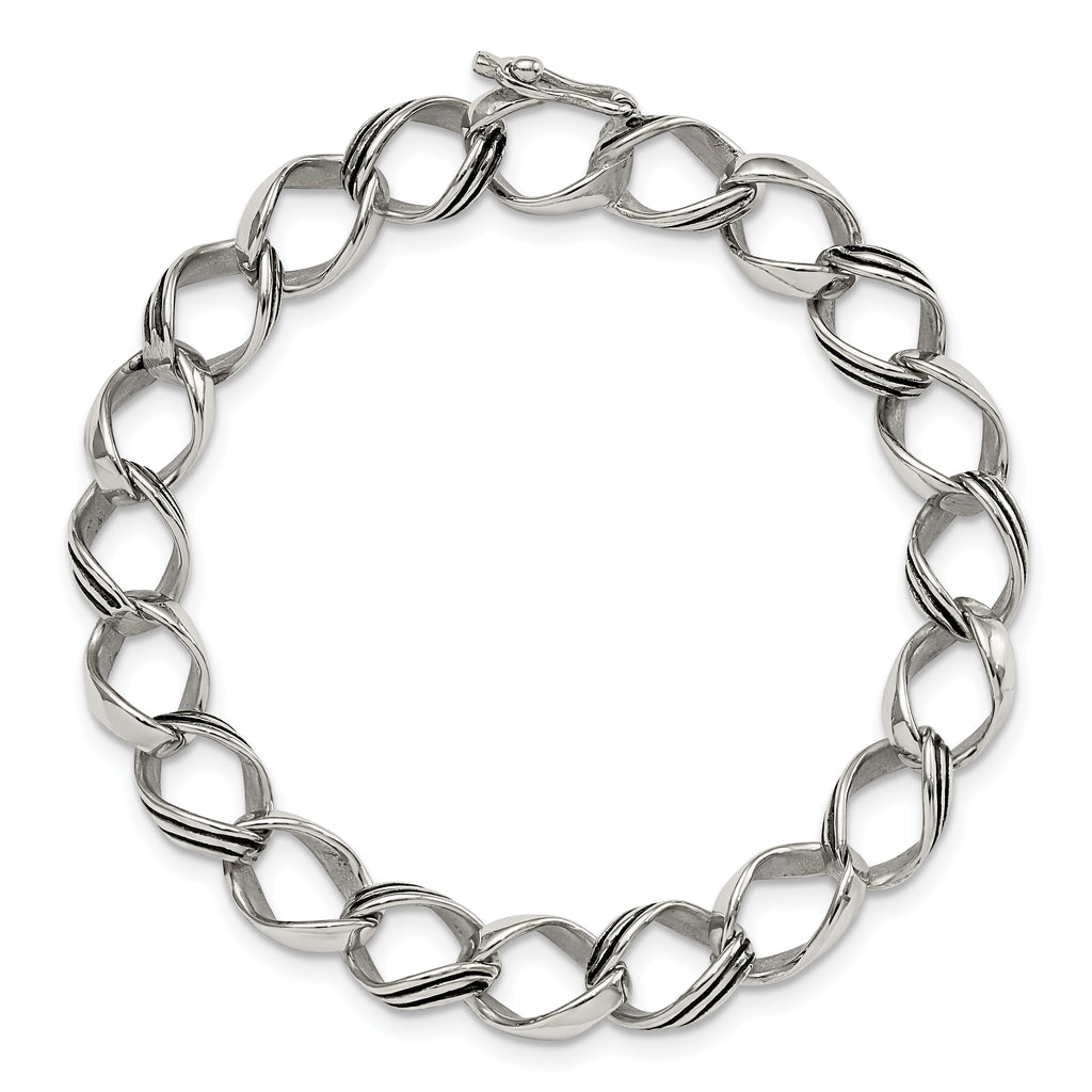 Polished & Antiqued Fancy Link Bracelet in Stainless Steel