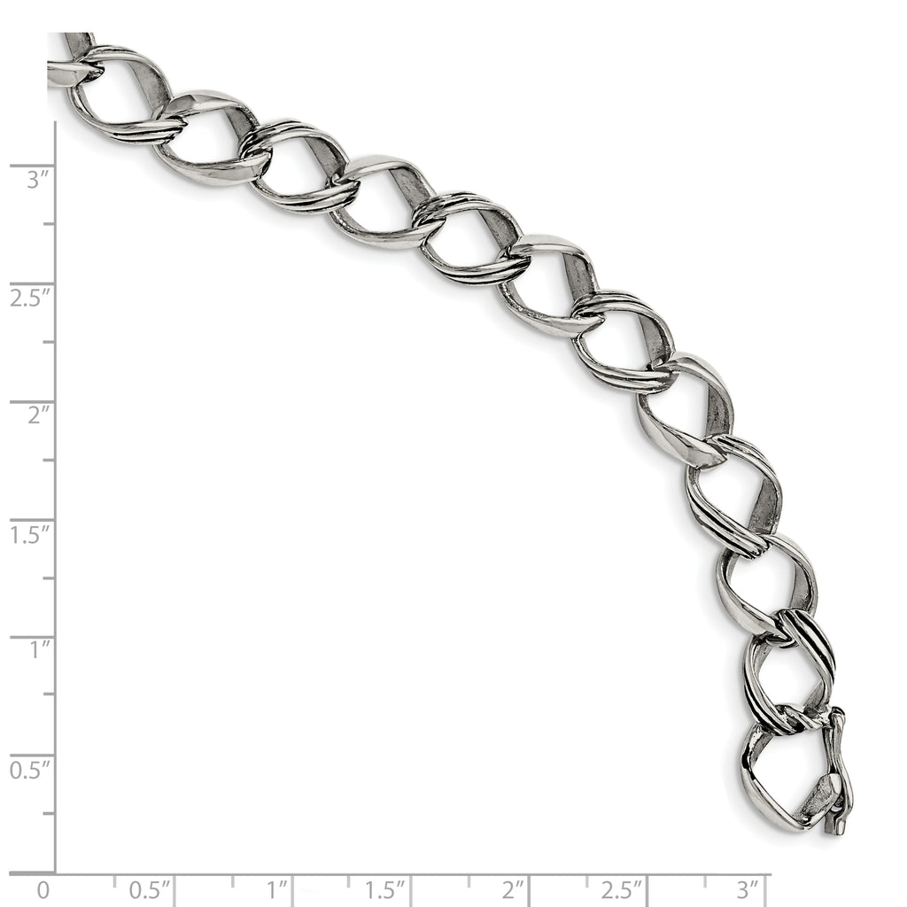 Polished & Antiqued Fancy Link Bracelet in Stainless Steel