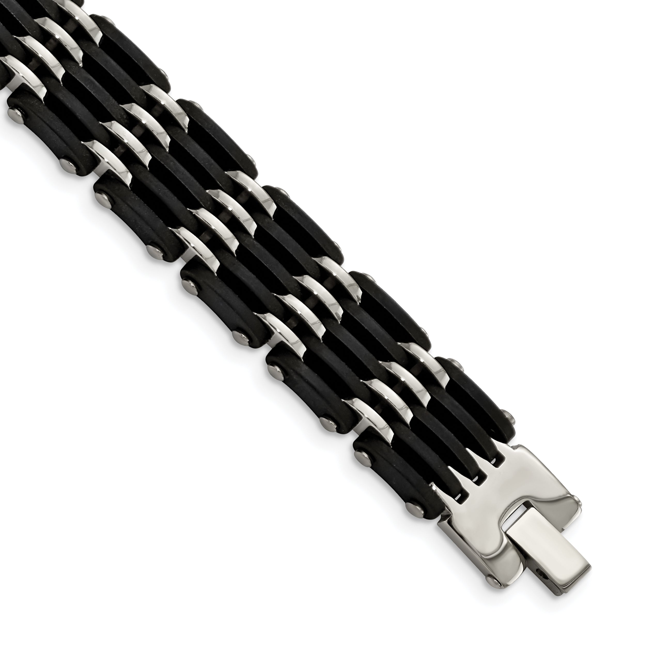 Chisel Stainless Steel Polished with Black Rubber 8.25 inch Link Bracelet Main image