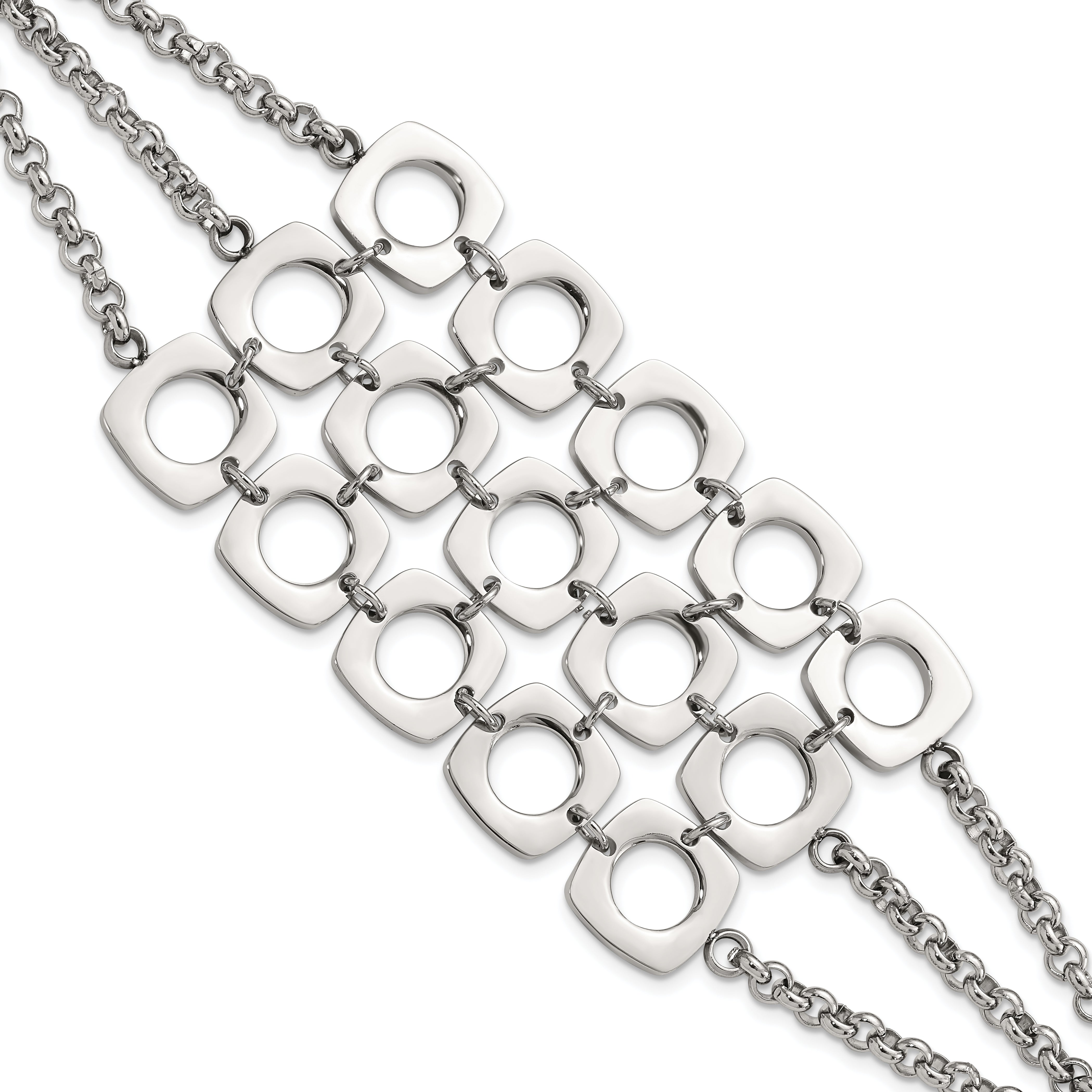 Stainless Steel Polished Fancy Three Strand Square Toggle Bracelet Main image
