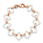 Rose-Tone & White Ceramic Open Link Bracelet in Stainless Steel