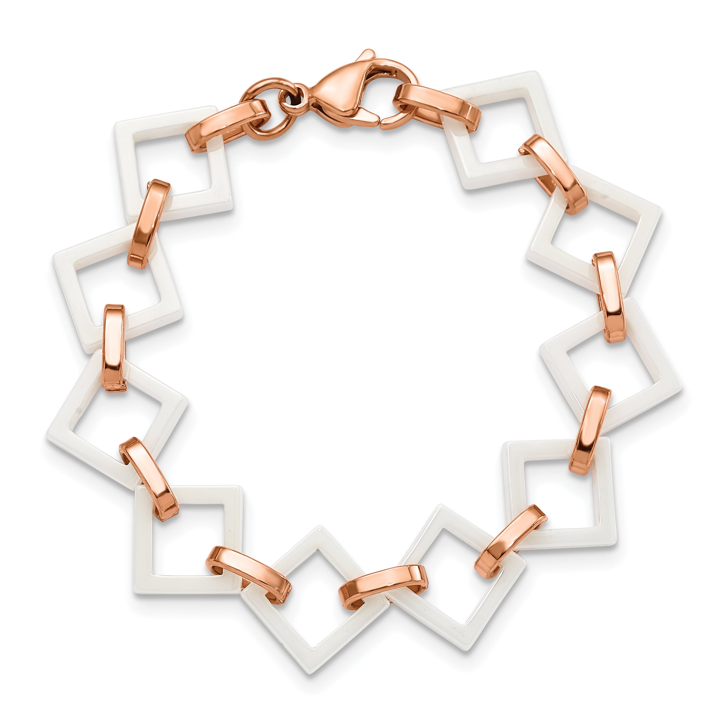 Rose-Tone & White Ceramic Open Link Bracelet in Stainless Steel
