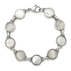 Stainless Steel Polished Cat's Eye and Mother of Pearl 7.75in Bracelet