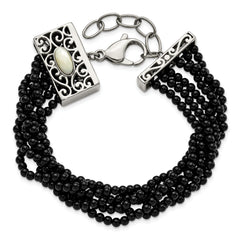 Stainless Steel Polished MOP/Black Onyx w/1.5in ext. Bracelet