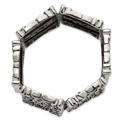 Stainless Steel Antiqued and Polished w/Red CZ Stretch Bracelet