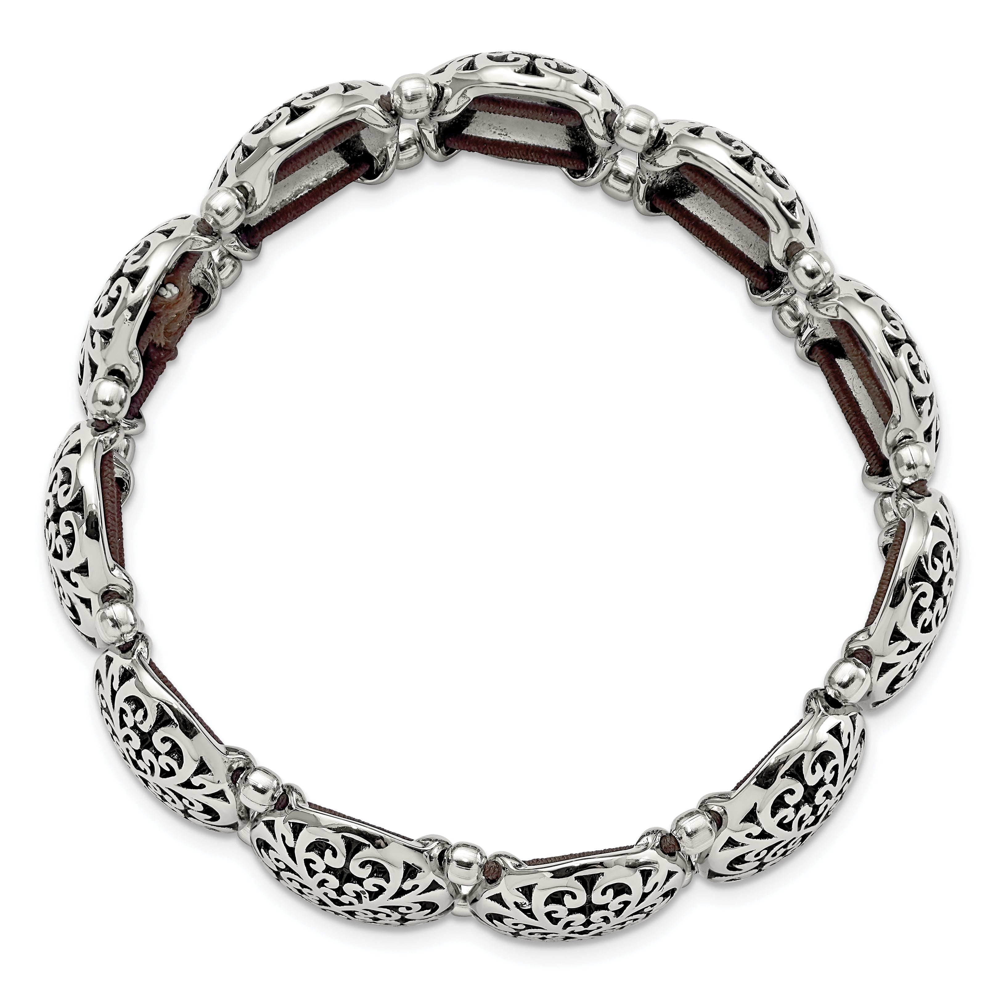 Antiqued & Polished Oval Stretch Bracelet in Stainless Steel