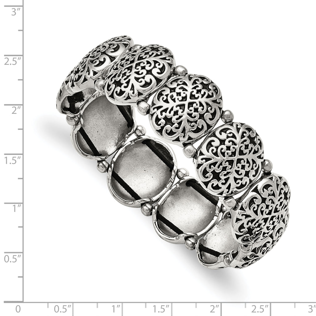 Antiqued & Polished Oval Stretch Bracelet in Stainless Steel