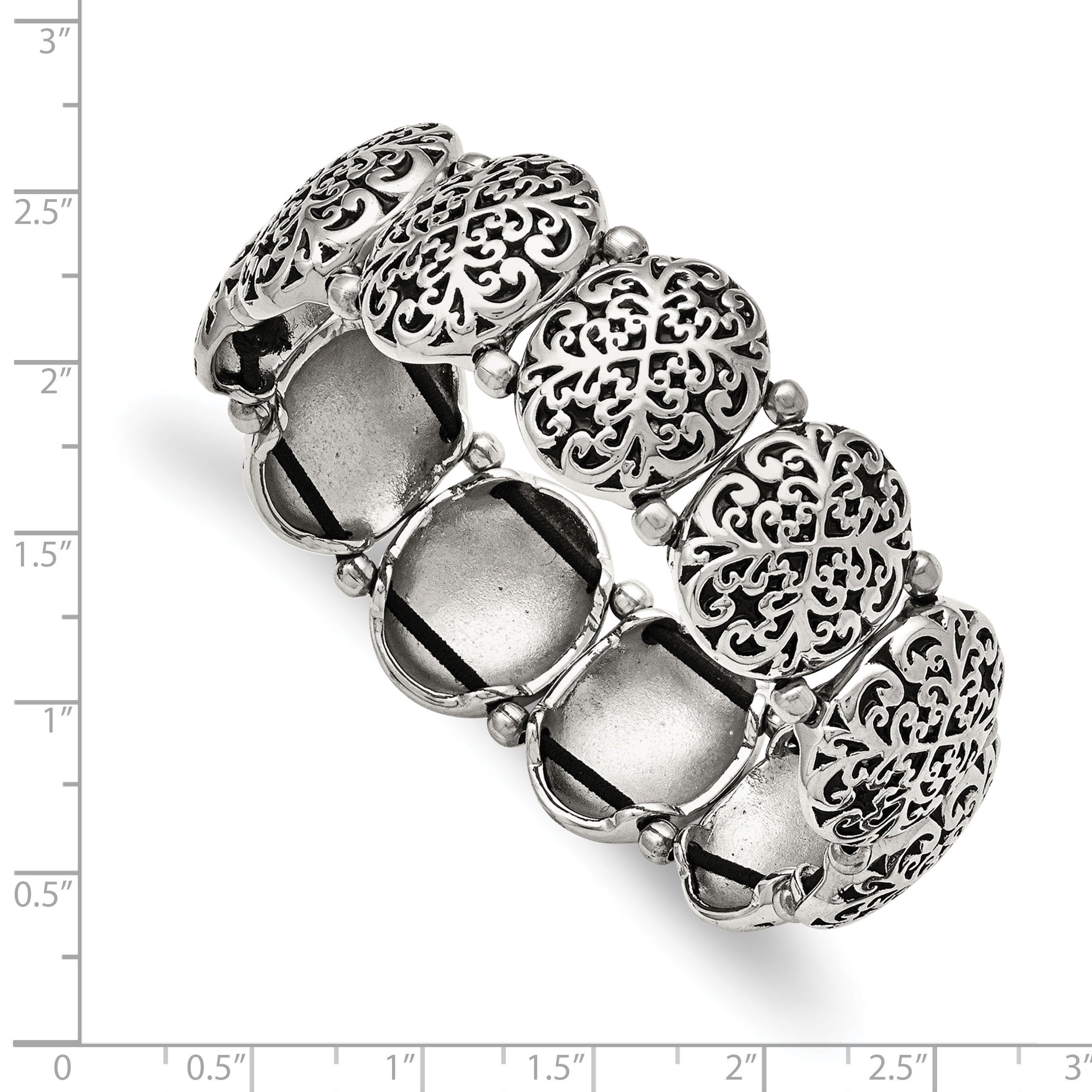 Antiqued & Polished Oval Stretch Bracelet in Stainless Steel