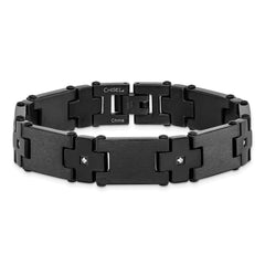 Chisel Stainless Steel Brushed and Polished Black IP-plated with CZ 8.25 inch Link Bracelet