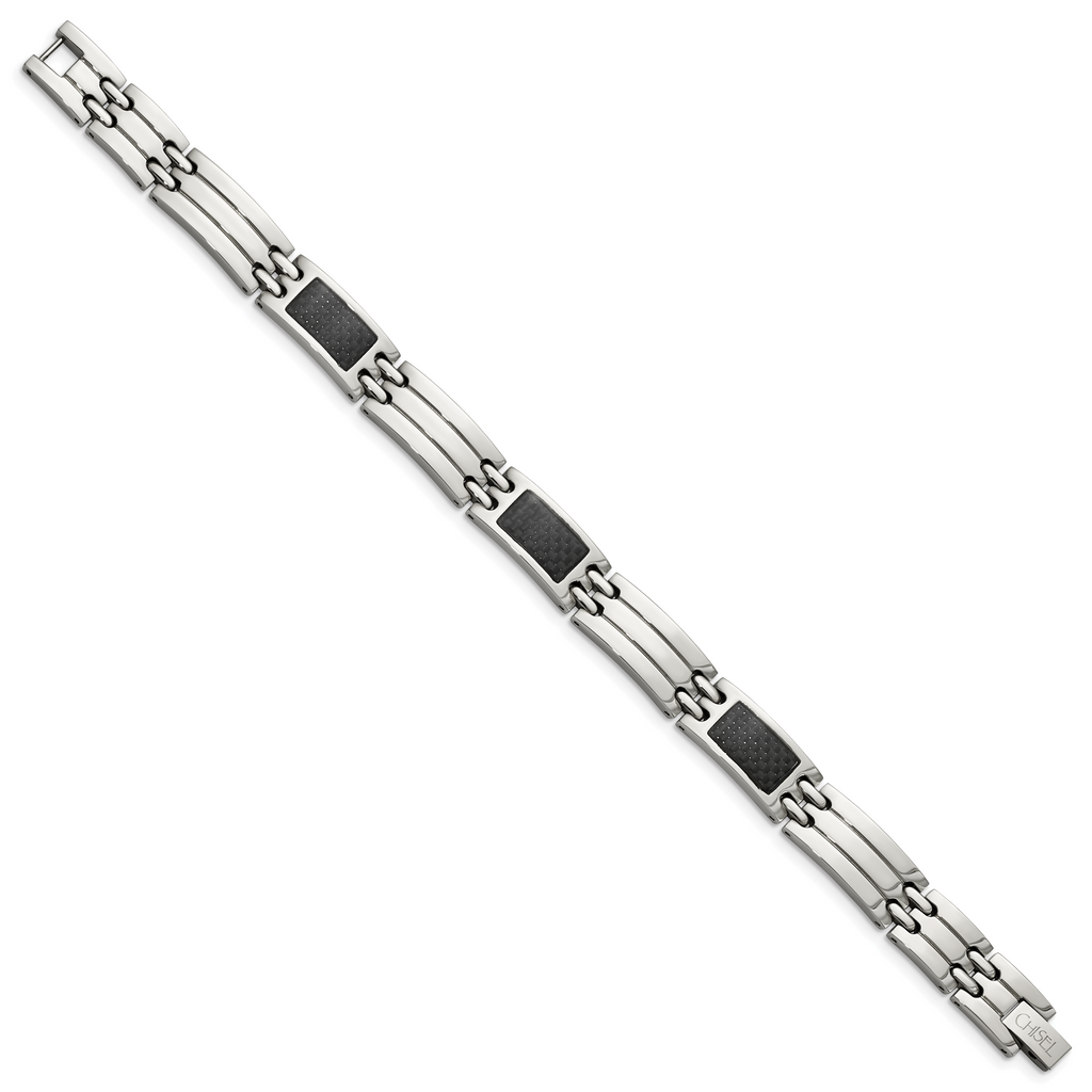 Carbon Fiber Inlay Link Bracelet in Stainless Steel