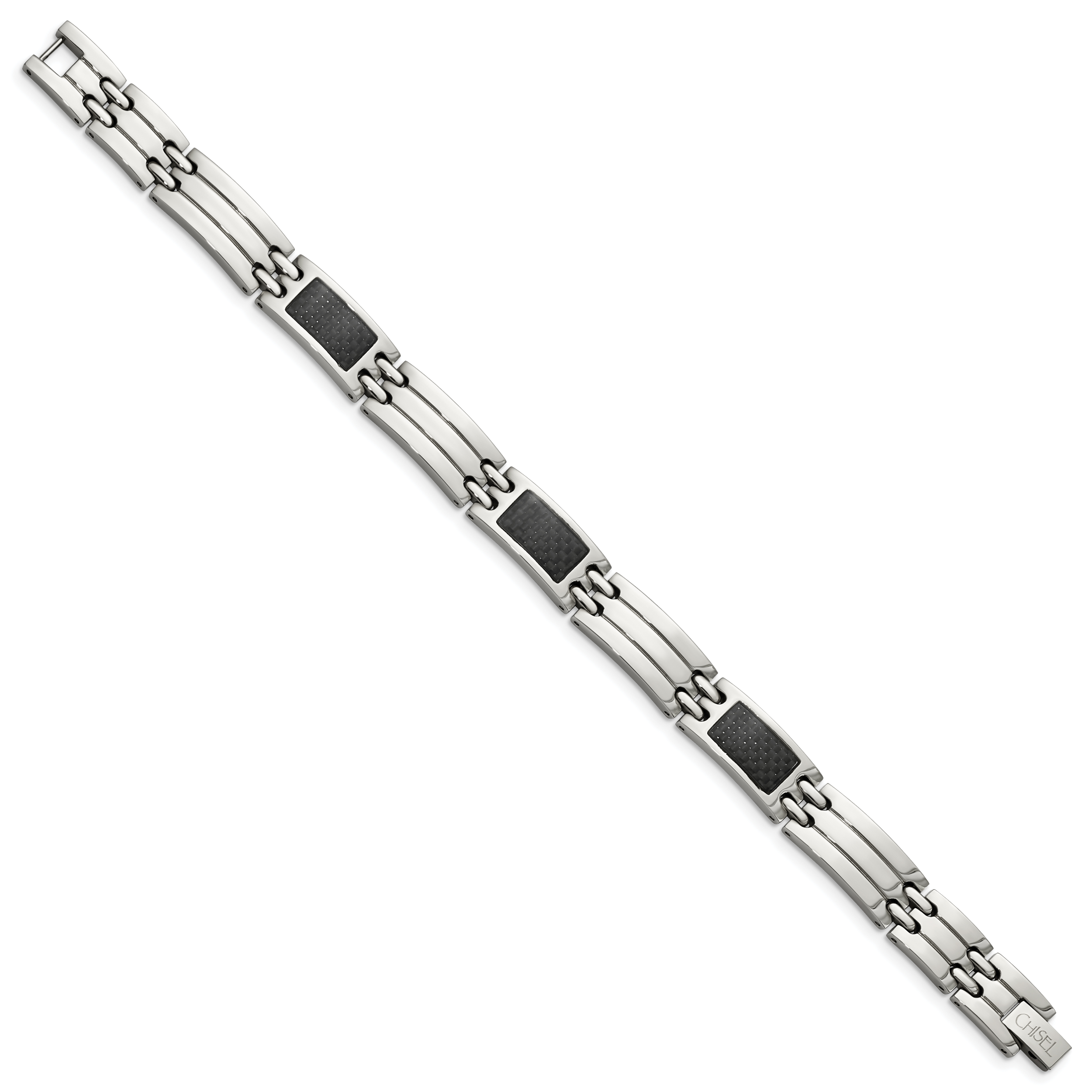 Carbon Fiber Inlay Link Bracelet in Stainless Steel