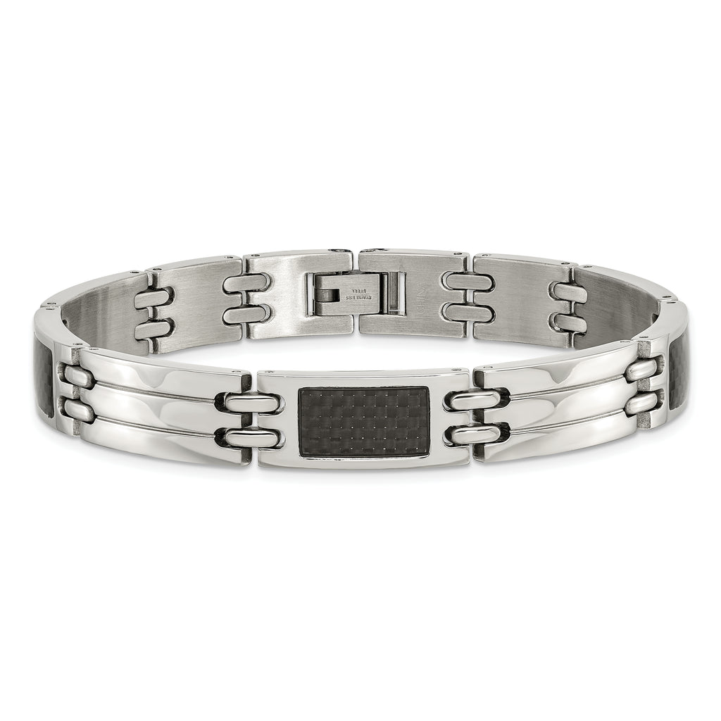 Carbon Fiber Inlay Link Bracelet in Stainless Steel