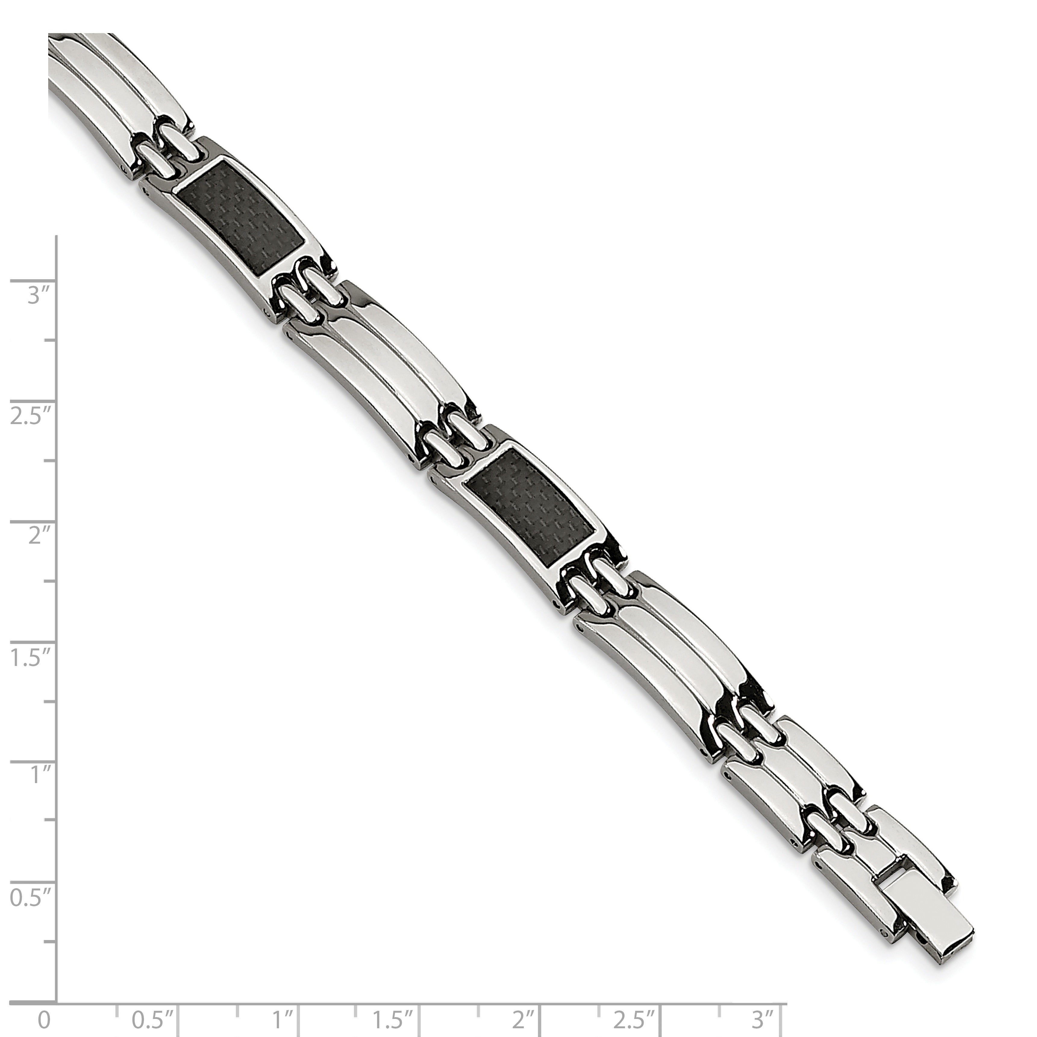 Chisel Stainless Steel Brushed and Polished with Black Carbon Fiber Inlay 8.5 inch Link Bracelet