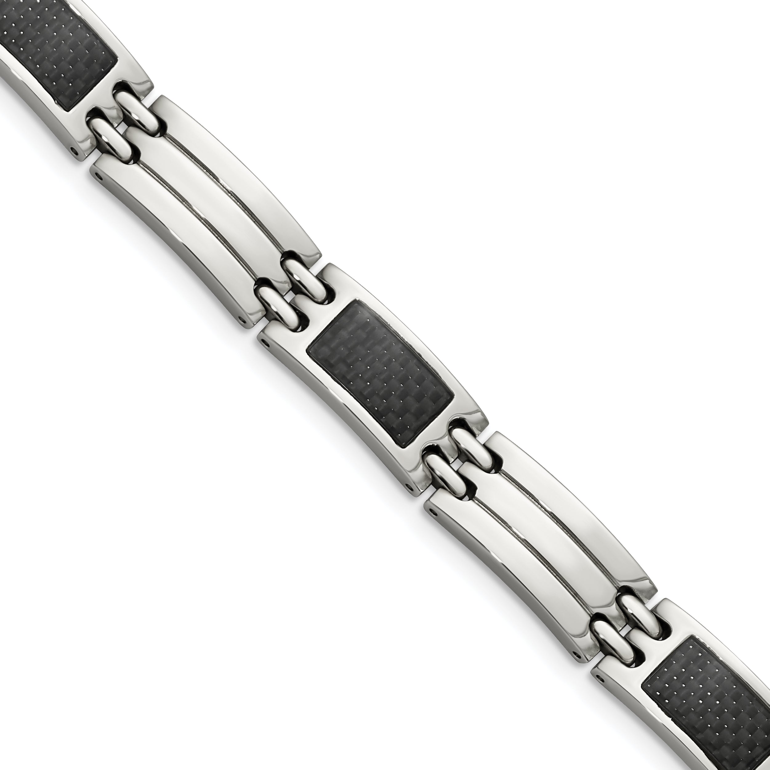Chisel Stainless Steel Brushed and Polished with Black Carbon Fiber Inlay 8.5 inch Link Bracelet Main image
