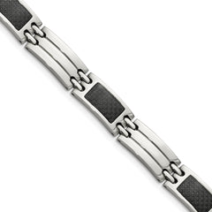 Chisel Stainless Steel Brushed and Polished with Black Carbon Fiber Inlay 8.5 inch Link Bracelet