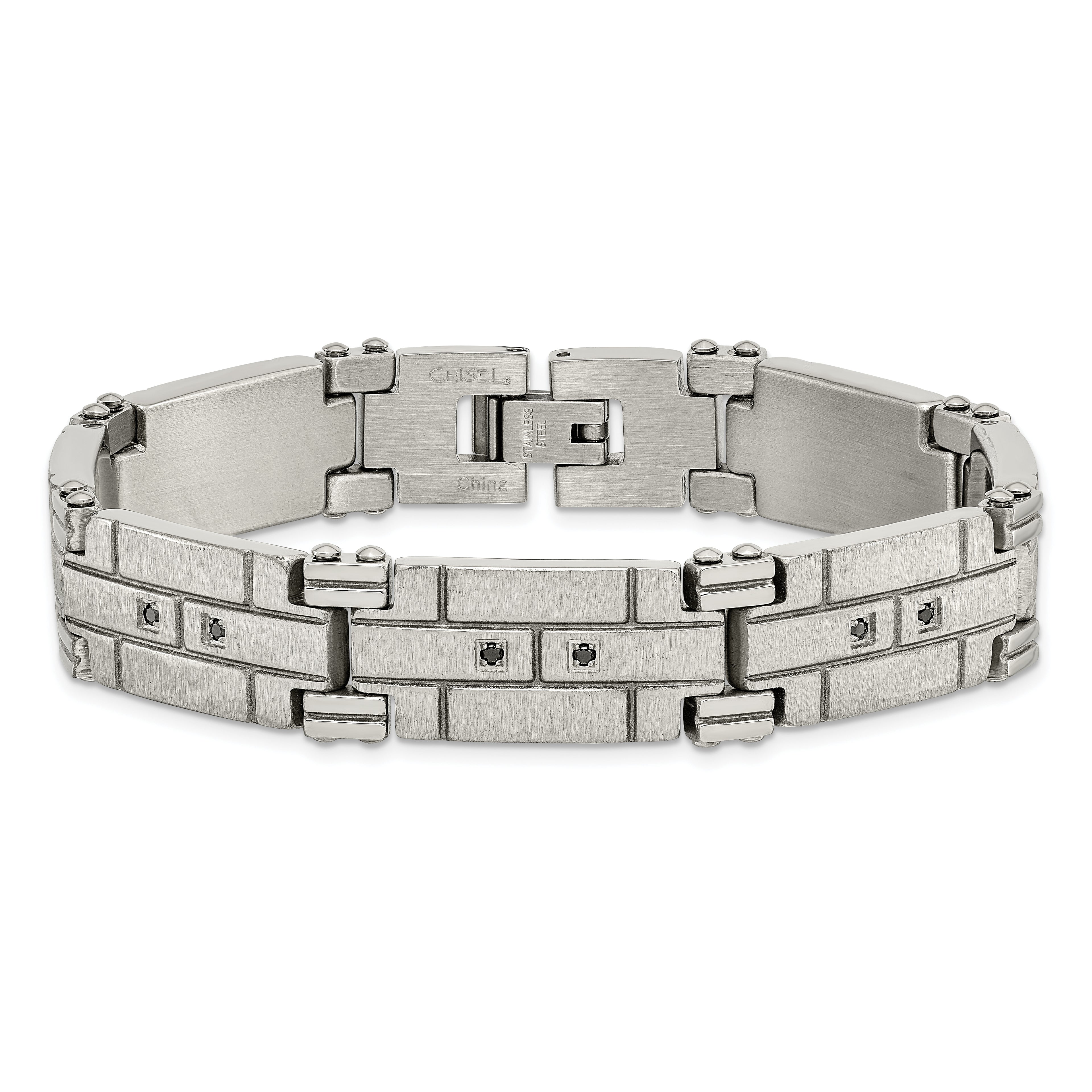 Black CZ Bracelet in Stainless Steel, 12mm