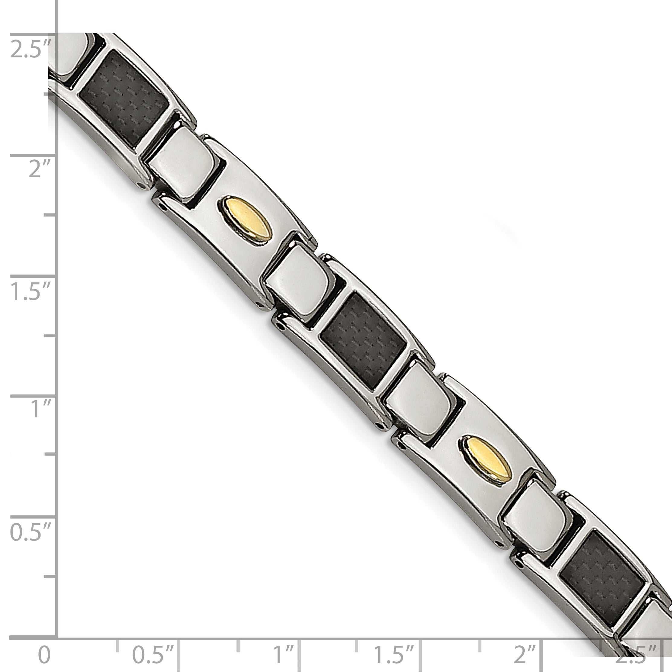 Chisel Stainless Steel Polished Yellow IP-plated with Black Carbon Fiber Inlay 8.5 inch Link Bracelet