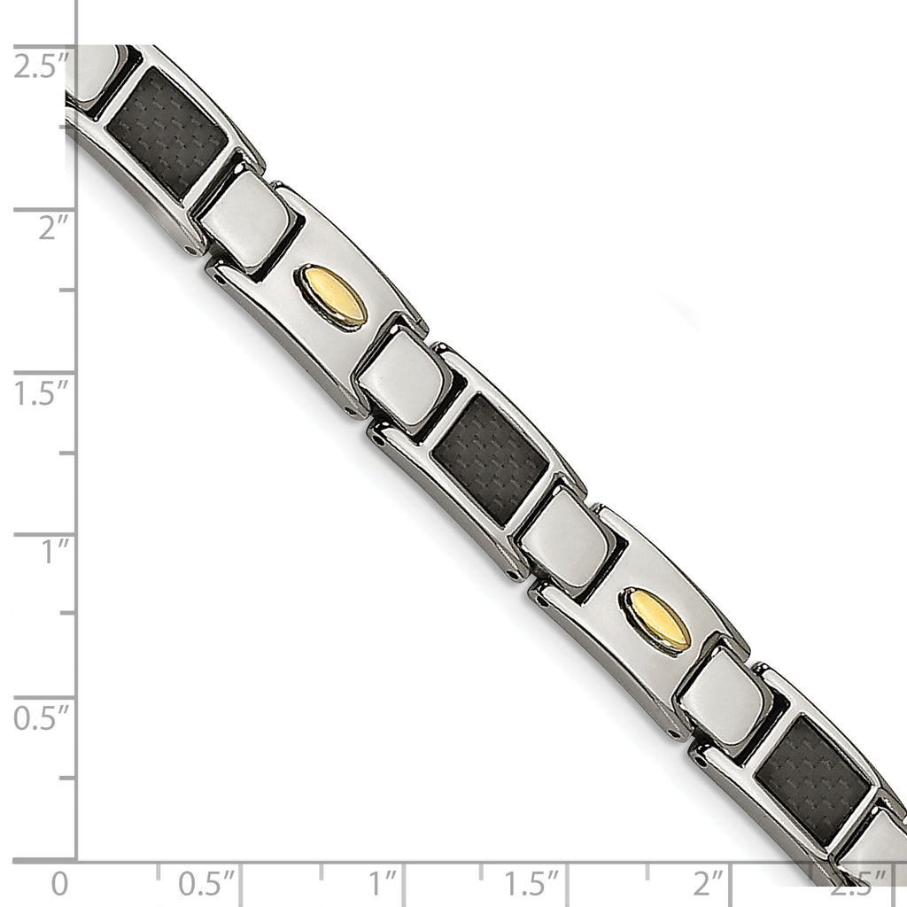 Chisel Stainless Steel Polished Yellow IP-plated with Black Carbon Fiber Inlay 8.5 inch Link Bracelet