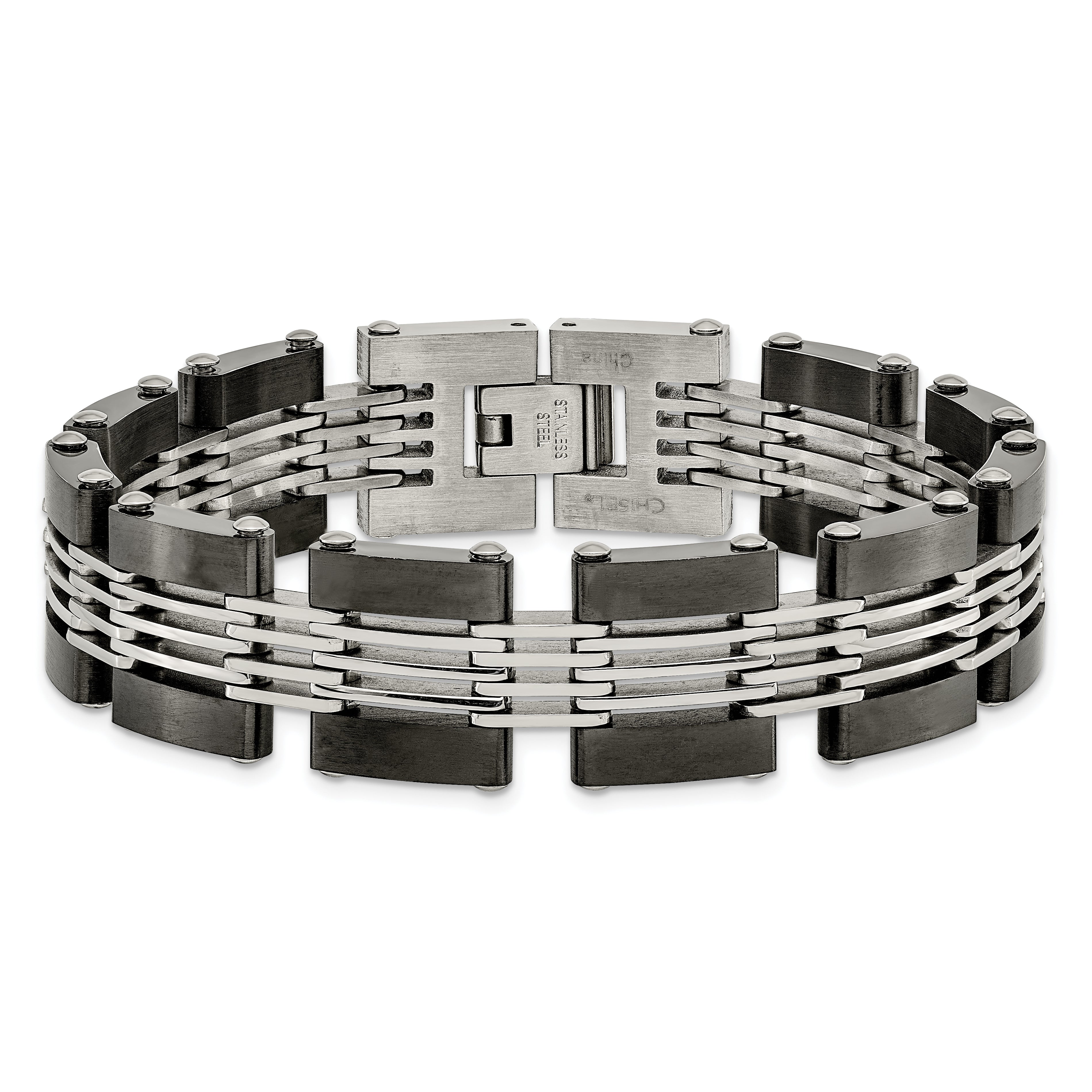 Chisel Stainless Steel Brushed and Polished Black IP-plated 8 inch Link Bracelet