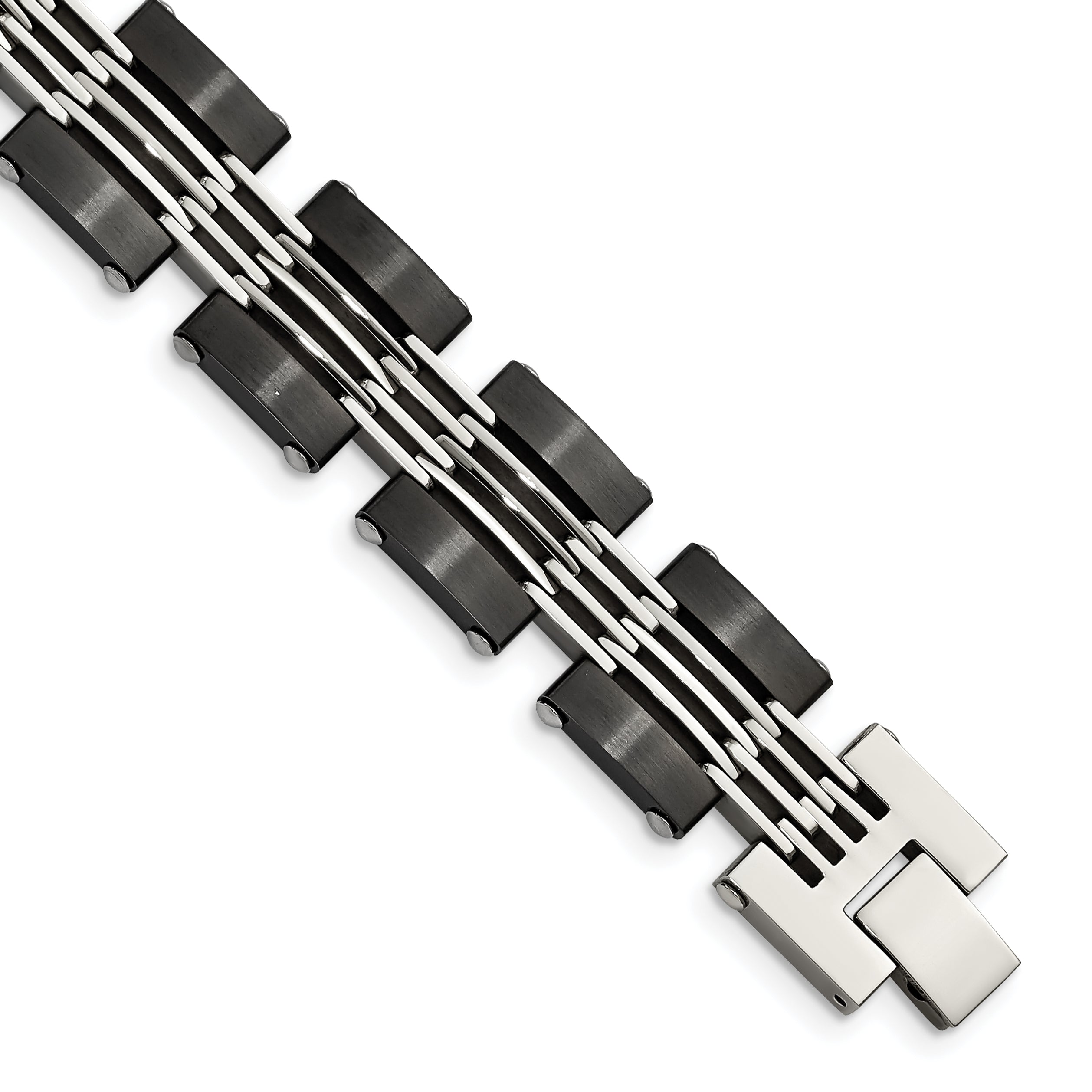 Chisel Stainless Steel Brushed and Polished Black IP-plated 8 inch Link Bracelet