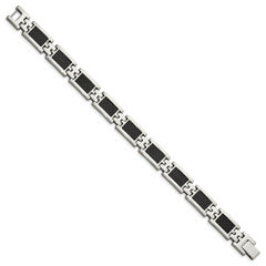 Chisel Stainless Steel Polished with Black Carbon Fiber Inlay 9 inch Link Bracelet