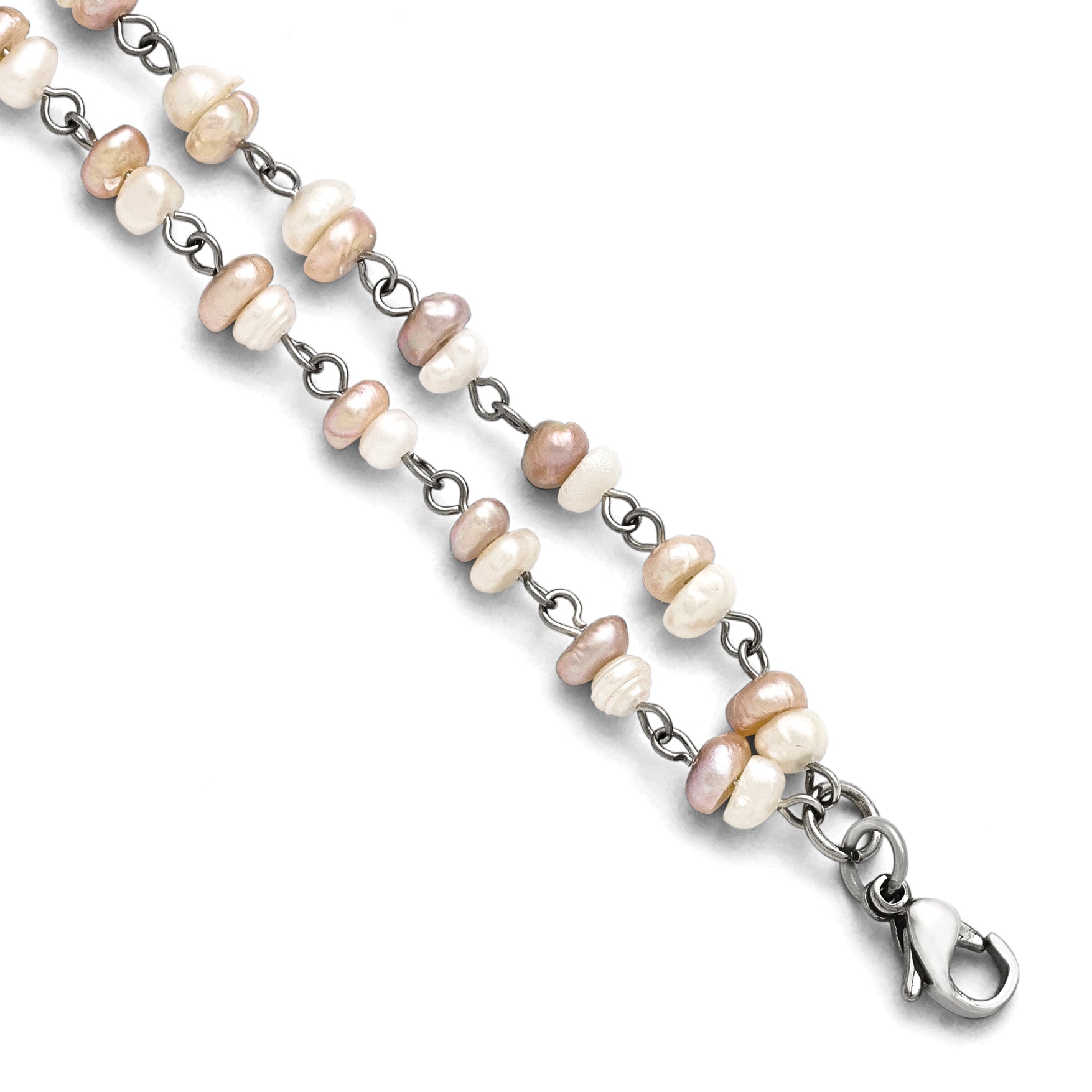Stainless Steel Peach FW Cultured Pearl With1.5in. ext. Bracelet