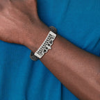 Fleur de Lis Leather Bracelet in Stainless Steel