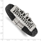 Fleur de Lis Leather Bracelet in Stainless Steel