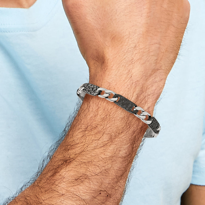Chisel Stainless Steel Polished Black IP-plated Link 8.5 inch Bracelet