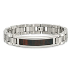 Koa Wood Inlay Link ID Bracelet in Stainless Steel