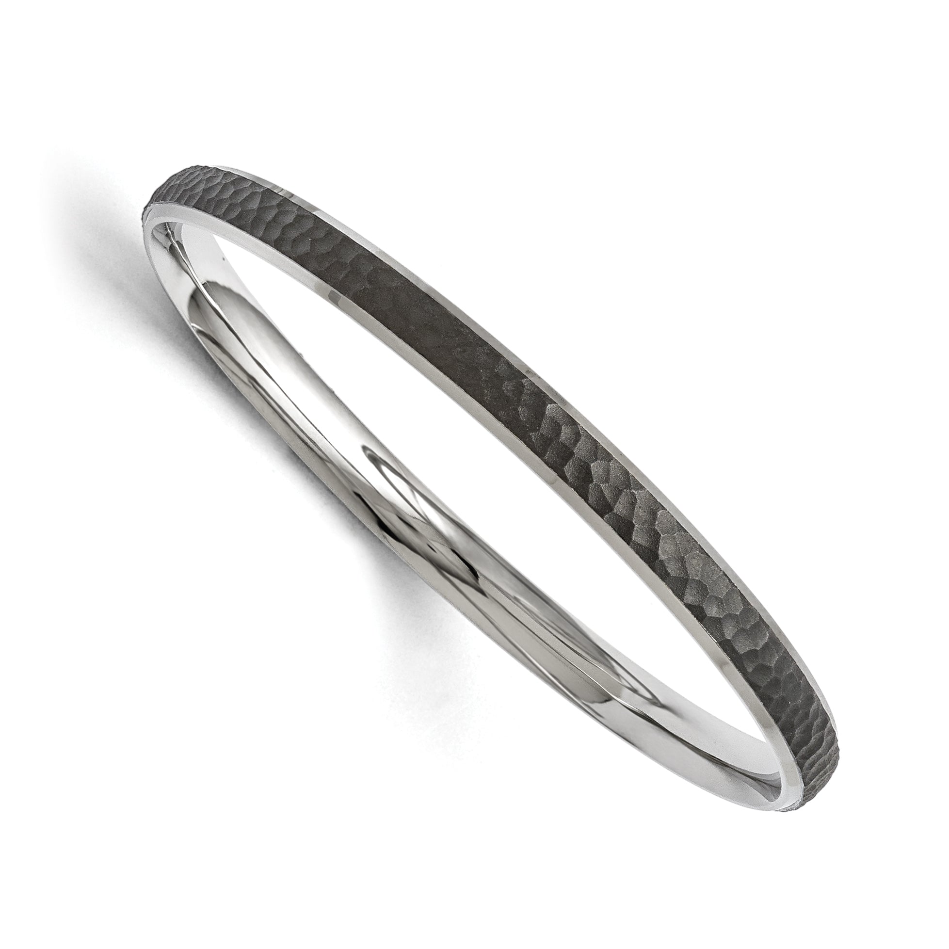 Stainless Steel Polished/Laser Cut Black IP-plated Hammered Bangle Main image
