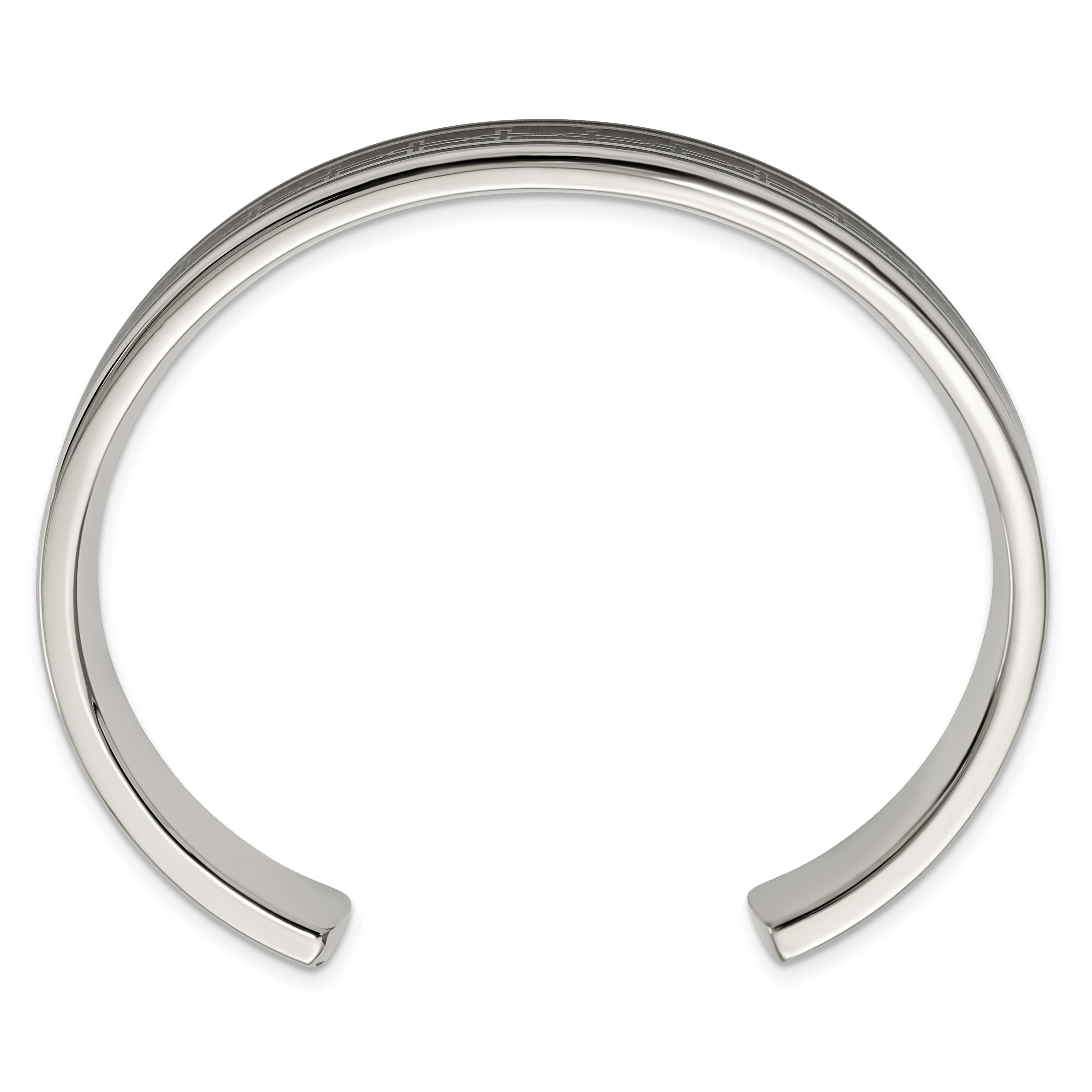 Chisel Stainless steel Polished Black IP-plated with Black Carbon Fiber Inlay Cross Design Cuff Bangle