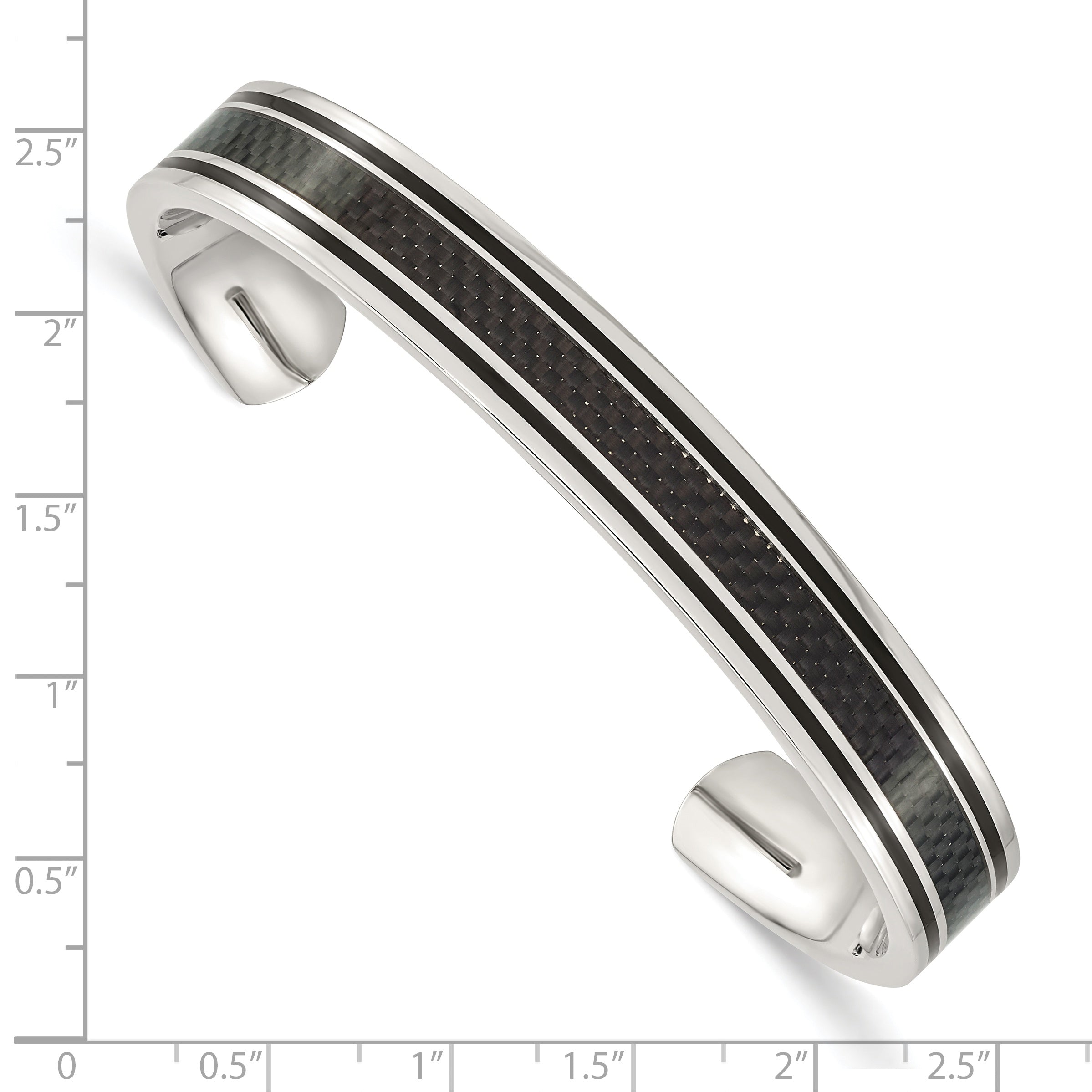 Chisel Stainless Steel Polished Black IP-plated with Black Carbon Fiber Inlay Cuff Bangle