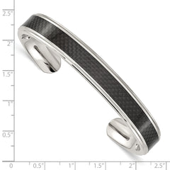 Chisel Stainless Steel Polished with Black Carbon Fiber Inlay Cuff Bangle